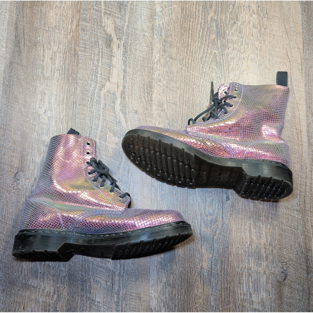 Dr. Martens Women's 1460 Pascal Iridescent Texture Snake Print Boots US 10 Pink - Picture 8 of 12